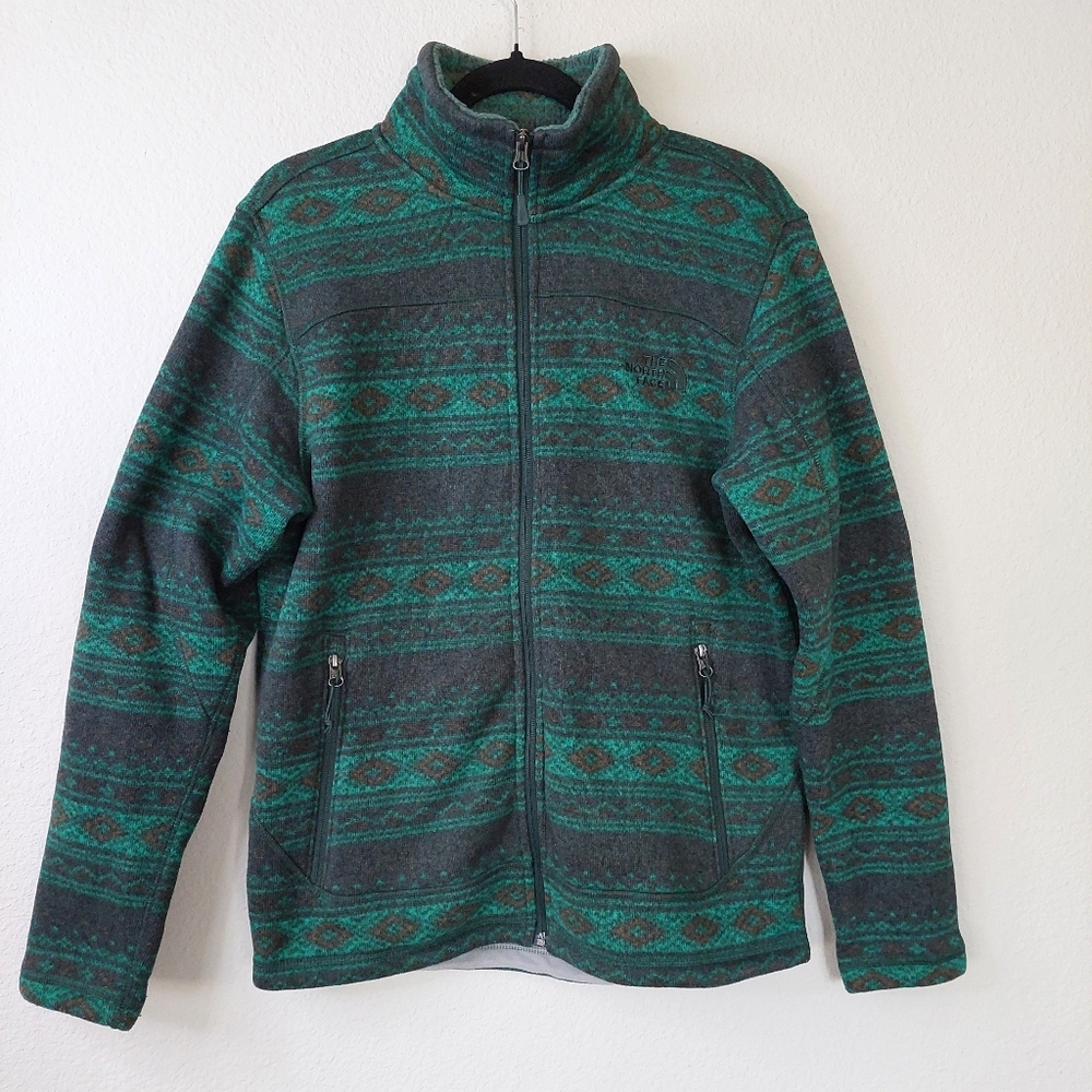 The North Face Spell Out Southwestern Print Full Zip Fleece Jacket Size Medium